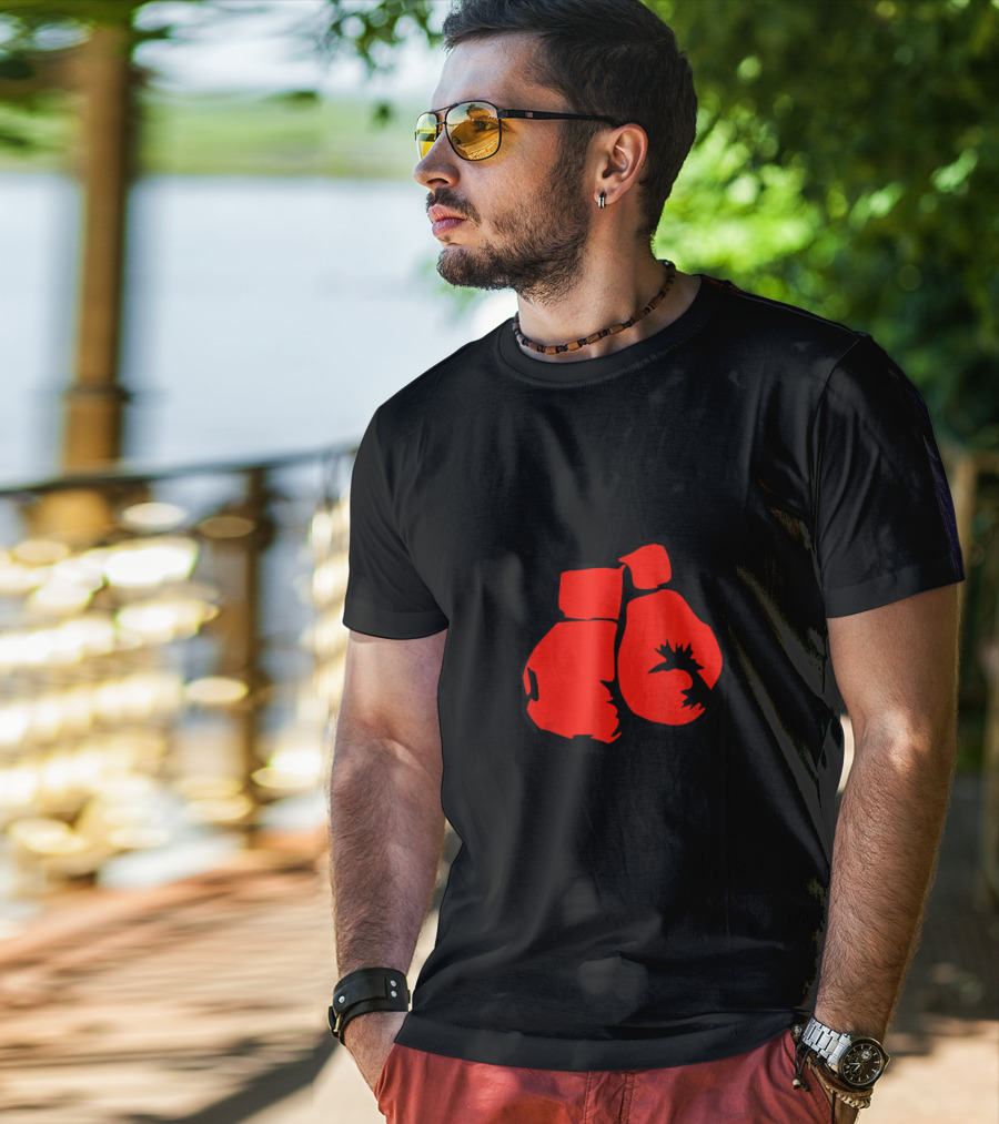 Hanging Red Boxing Gloves With Rooster T-Shirt
