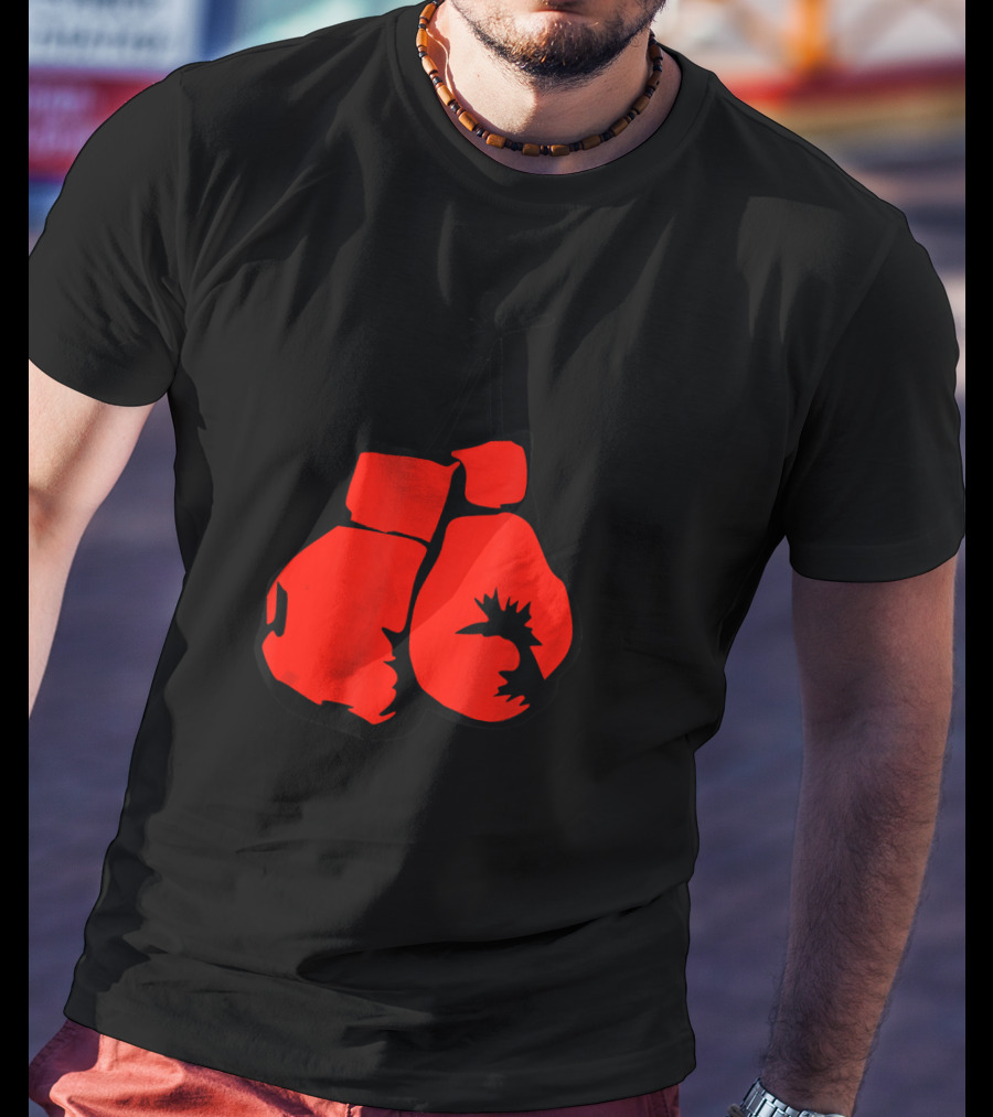 Hanging Red Boxing Gloves With Rooster T-Shirt