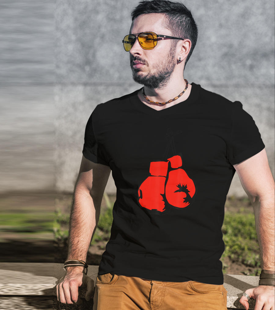 Hanging Red Boxing Gloves With Rooster T-Shirt
