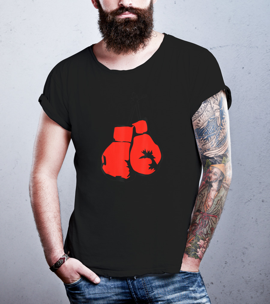 Hanging Red Boxing Gloves With Rooster T-Shirt
