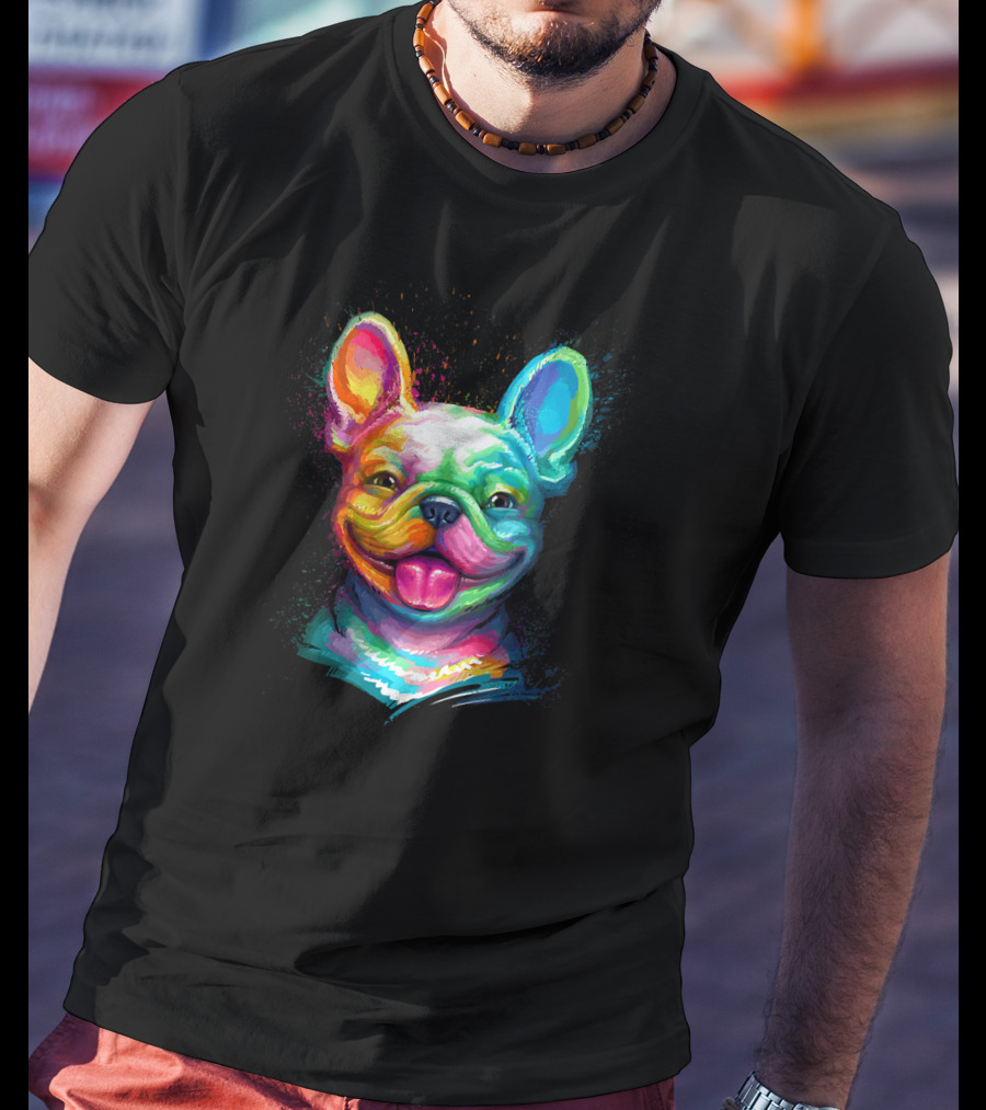 Colorful Happy French Bulldog Smiling Face T-Shirt