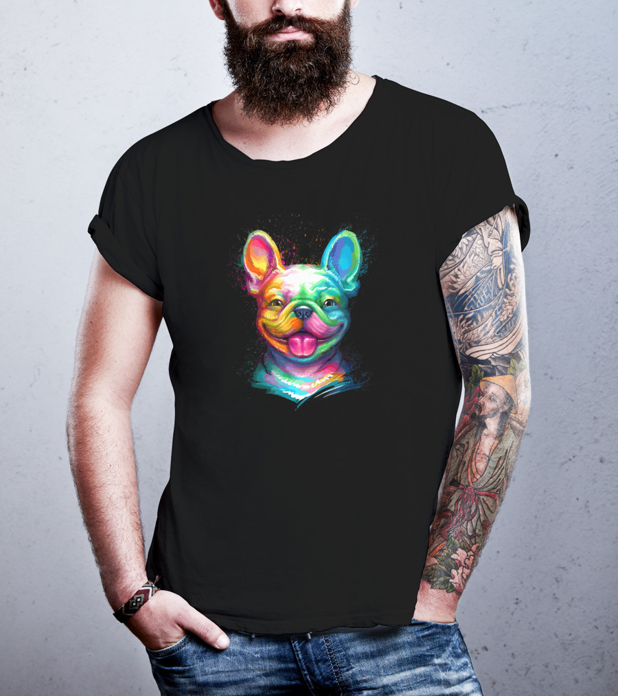 Colorful Happy French Bulldog Smiling Face T-Shirt