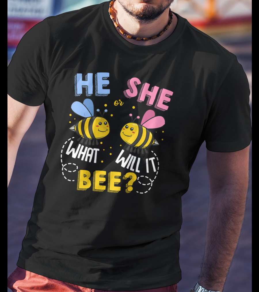 He She Or What Will It Bee Baby Party Gender Reveal Bees Blue And Pink T-Shirt