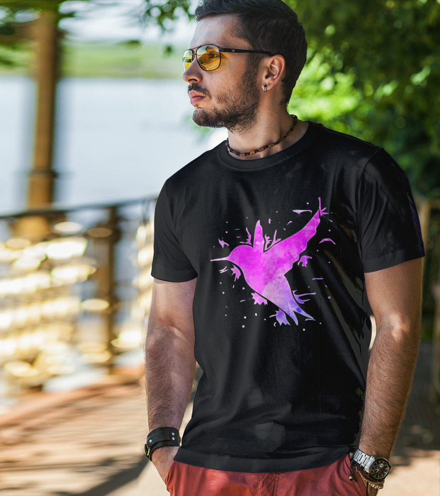 Hummingbird Watercolor Bird Ing In Flight Abstract T-Shirt