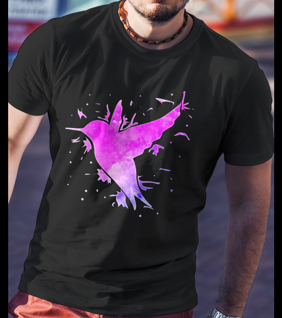 Hummingbird Watercolor Bird Ing In Flight Abstract T-Shirt