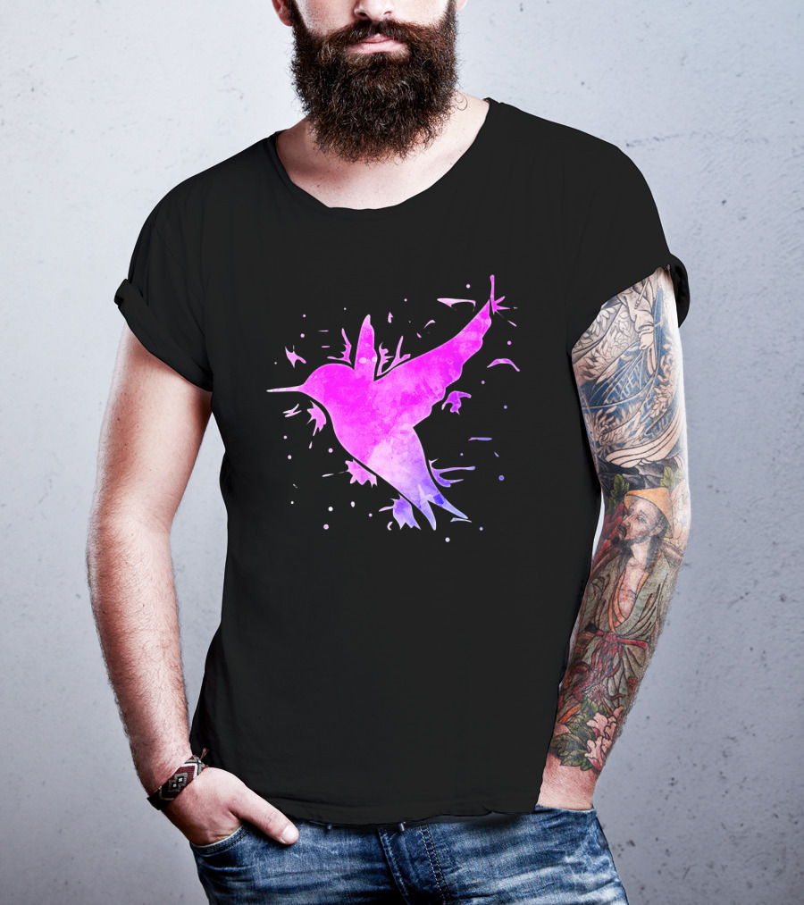 Hummingbird Watercolor Bird Ing In Flight Abstract T-Shirt