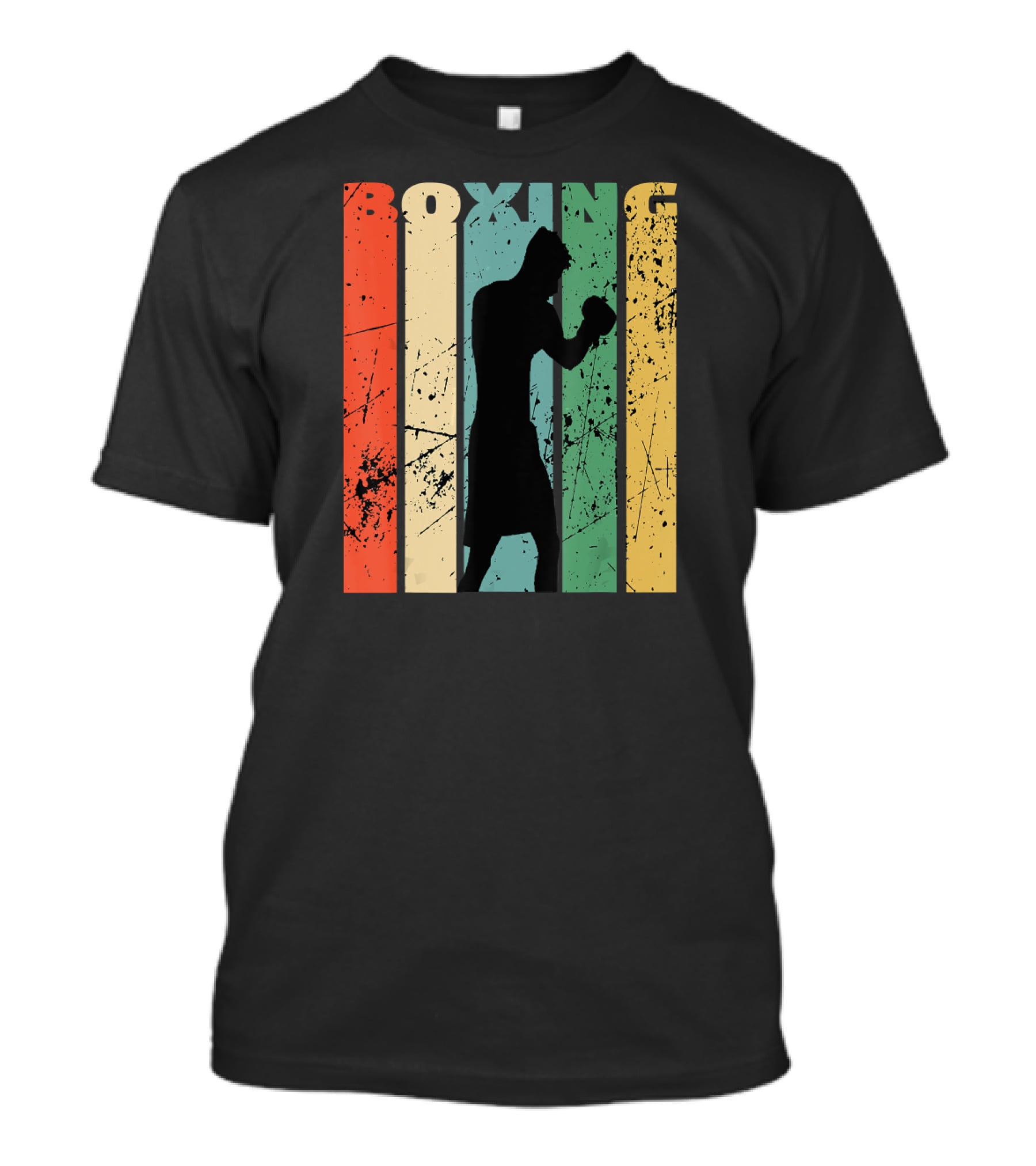 Boxing Vintage Distressed Silhouette Retro Stripes T-Shirt