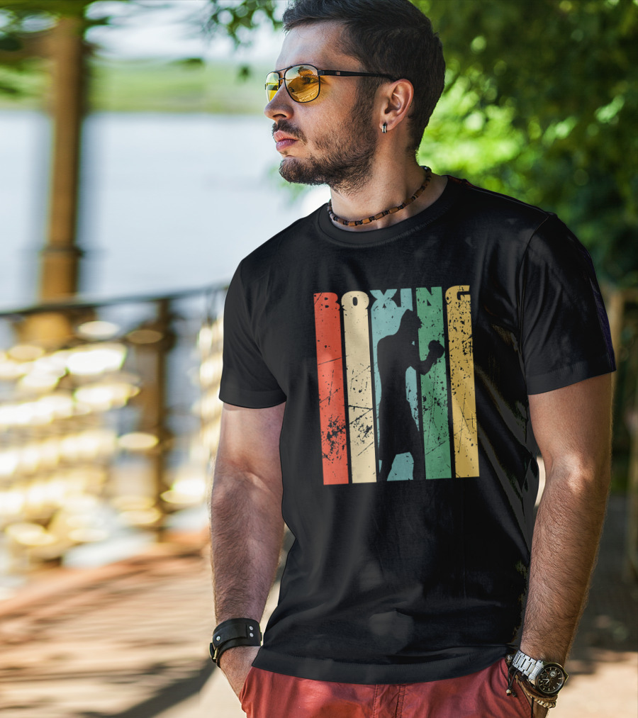 Boxing Vintage Distressed Silhouette Retro Stripes T-Shirt