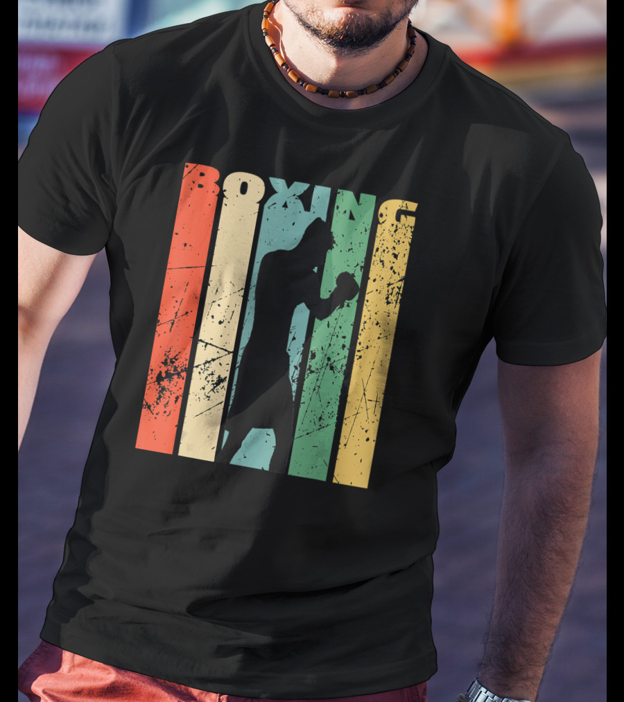 Boxing Vintage Distressed Silhouette Retro Stripes T-Shirt