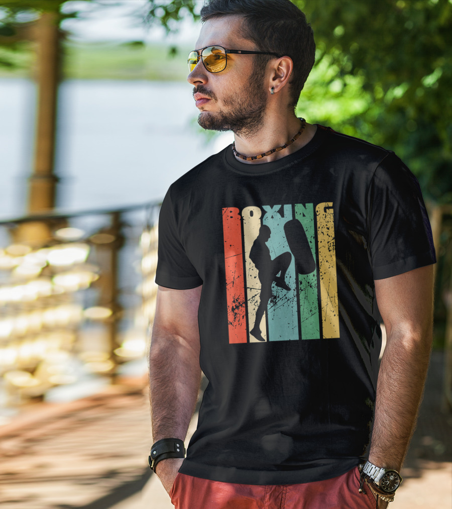 Boxing Vintage Distressed Silhouette Training With Punching Bag T-Shirt