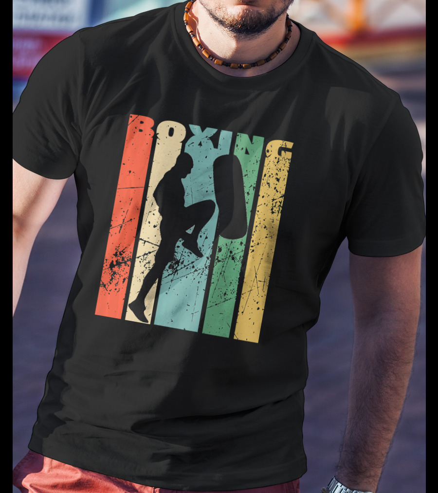 Boxing Vintage Distressed Silhouette Training With Punching Bag T-Shirt