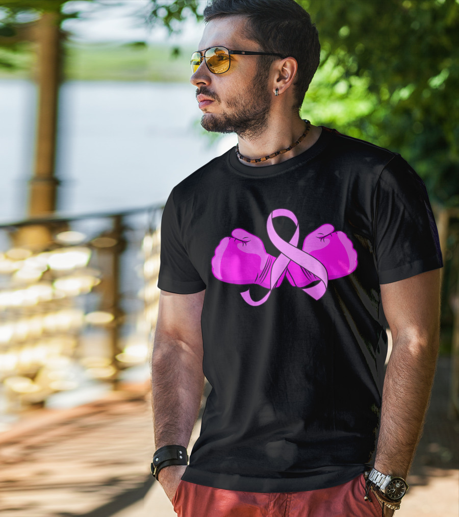 Breast Cancer Awareness Pink Ribbon Boxing Glove Fighter T-Shirt