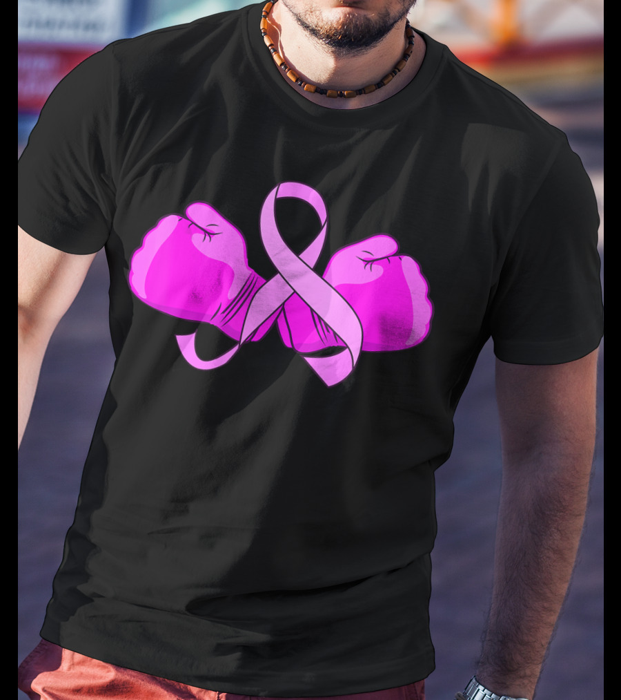 Breast Cancer Awareness Pink Ribbon Boxing Glove Fighter T-Shirt
