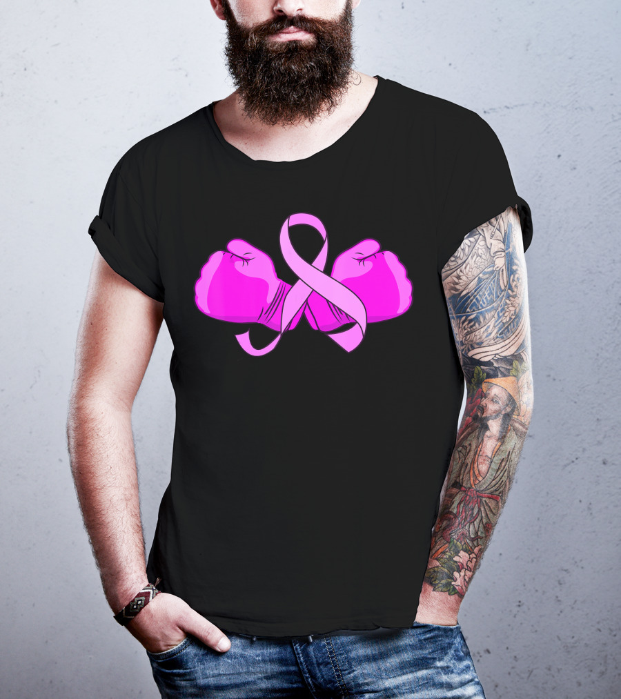 Breast Cancer Awareness Pink Ribbon Boxing Glove Fighter T-Shirt