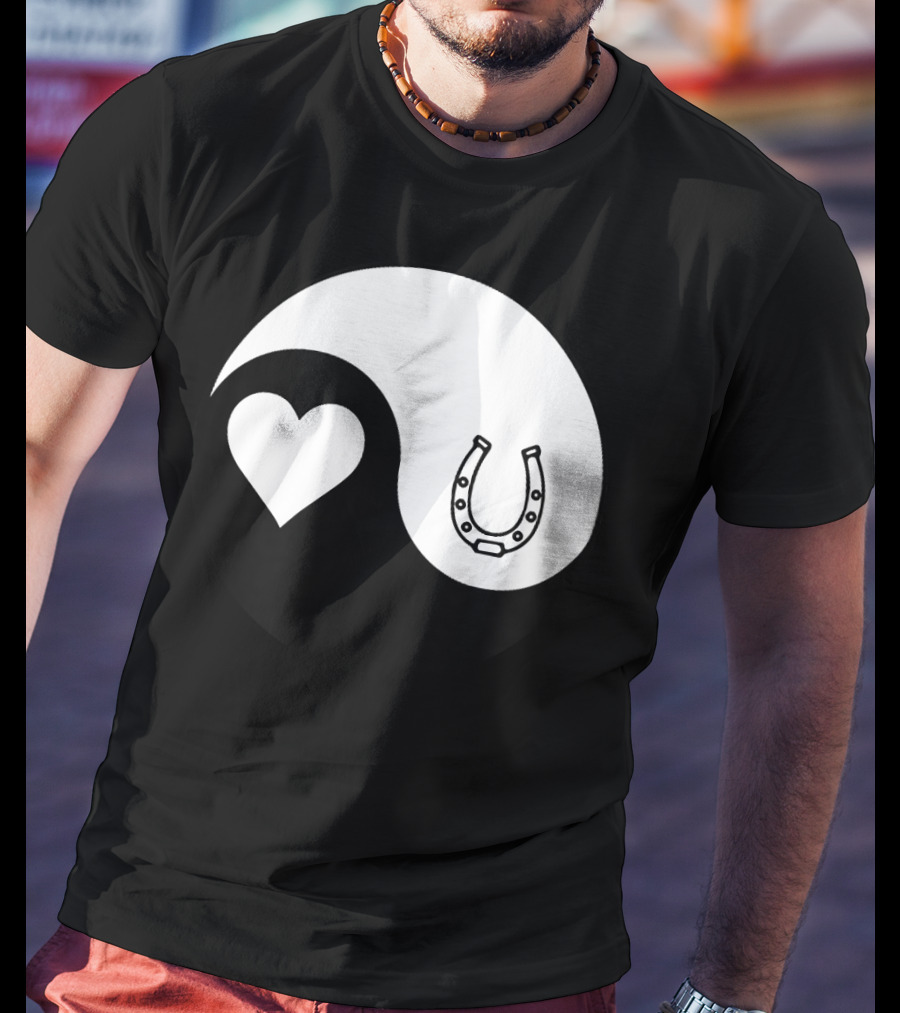 Yin Yang Heart Horseshoe Buddhism Equestrian Rider Equine T-Shirt