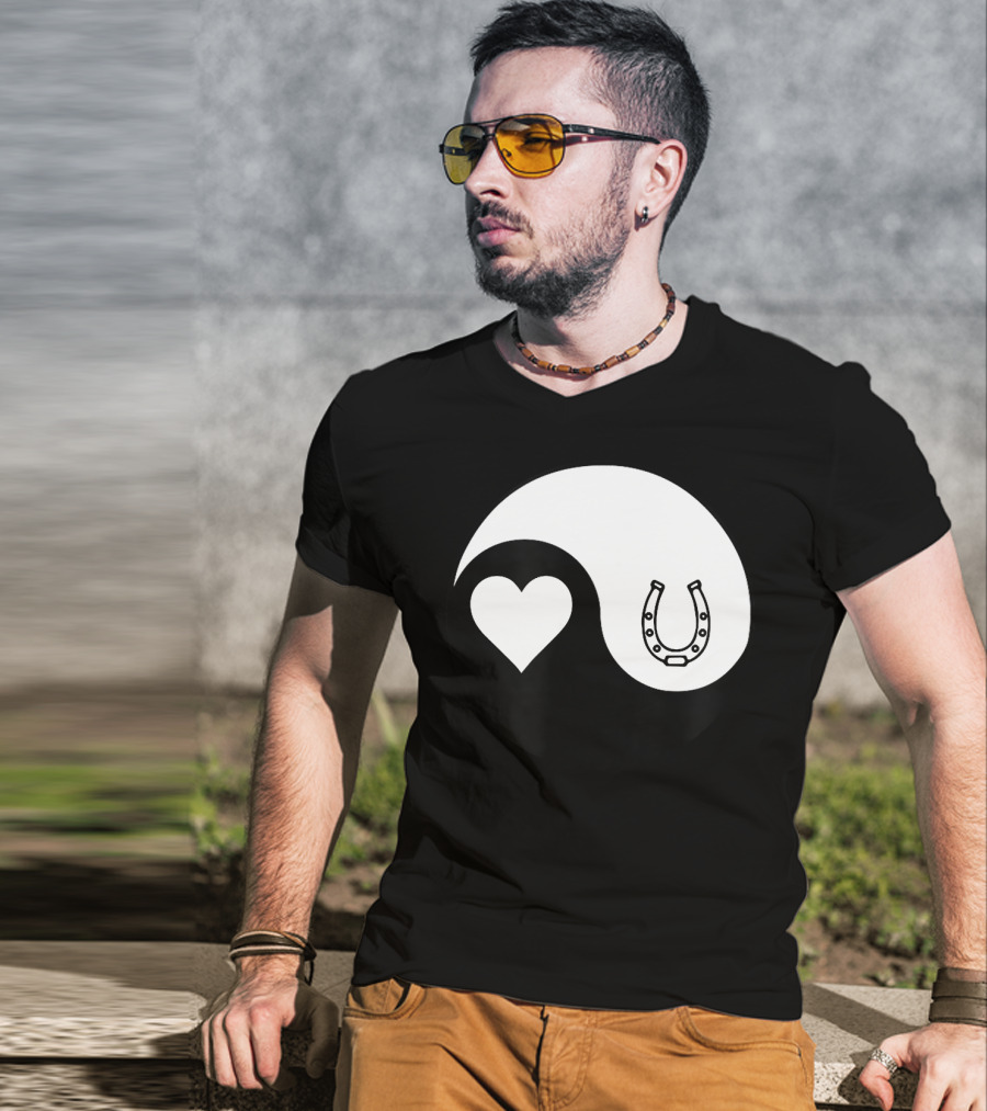Yin Yang Heart Horseshoe Buddhism Equestrian Rider Equine T-Shirt