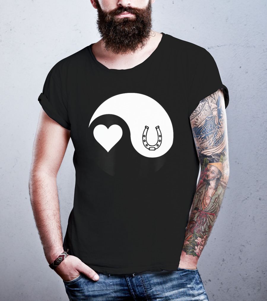 Yin Yang Heart Horseshoe Buddhism Equestrian Rider Equine T-Shirt