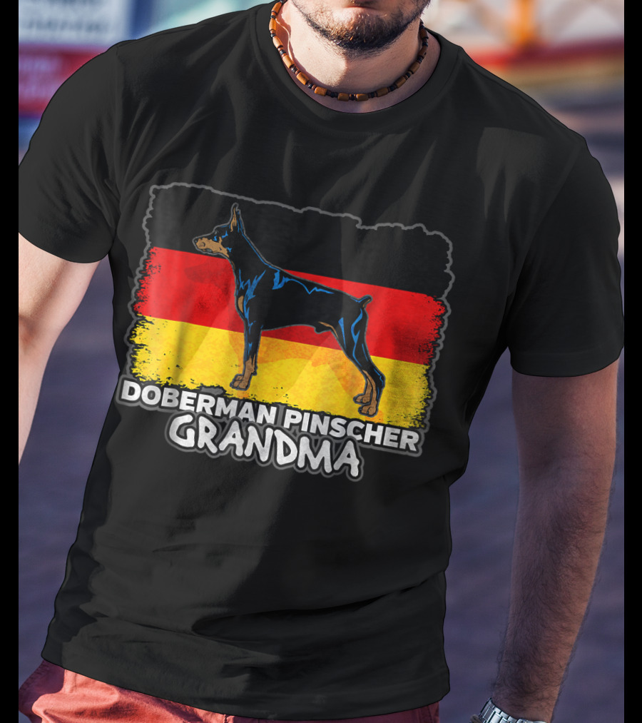 Doberman Pinscher Grandma With German Flag Background T-Shirt