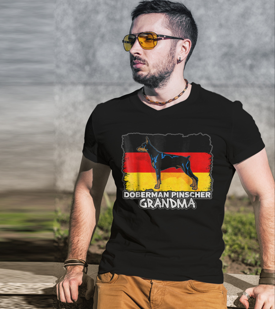 Doberman Pinscher Grandma With German Flag Background T-Shirt
