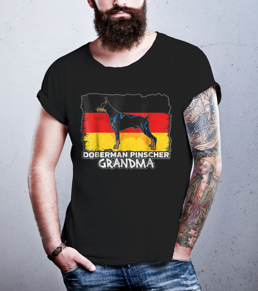 Doberman Pinscher Grandma With German Flag Background T-Shirt