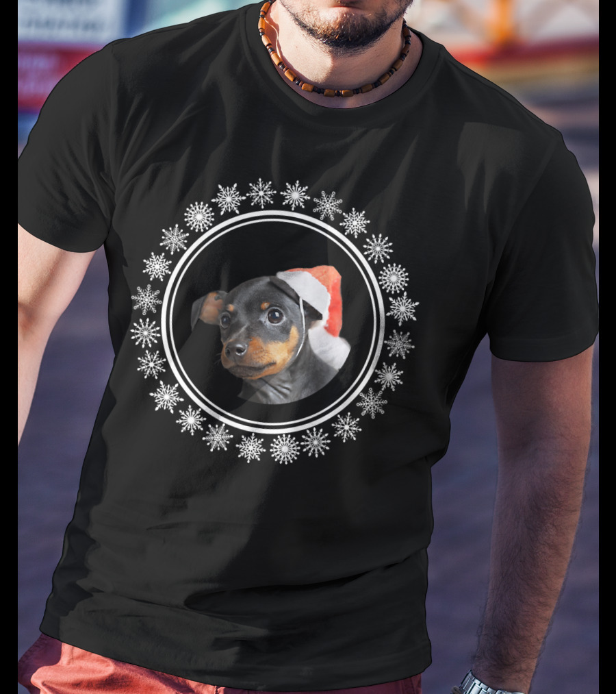 Doberman Pinscher Puppy Dog Christmas Santa Snowflake Circle T-Shirt