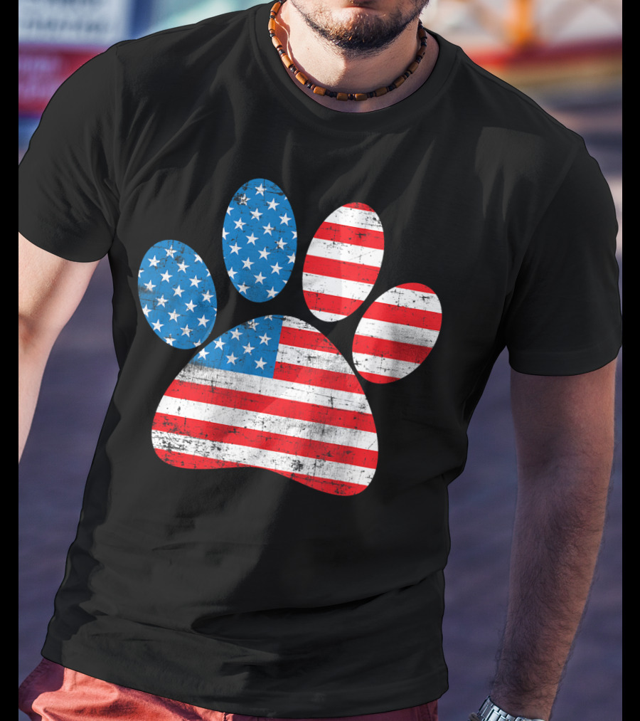 Patriot Day American Flag Dog Paw Prints T-Shirt