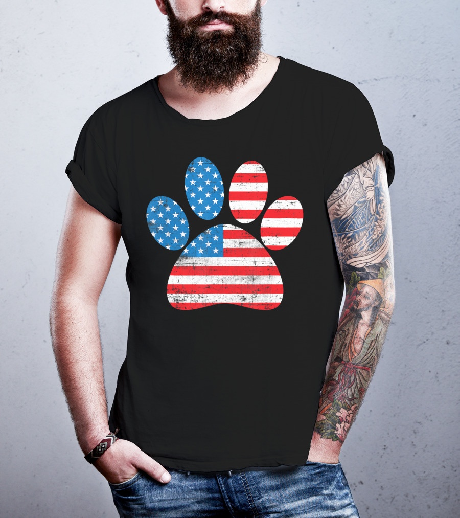Patriot Day American Flag Dog Paw Prints T-Shirt