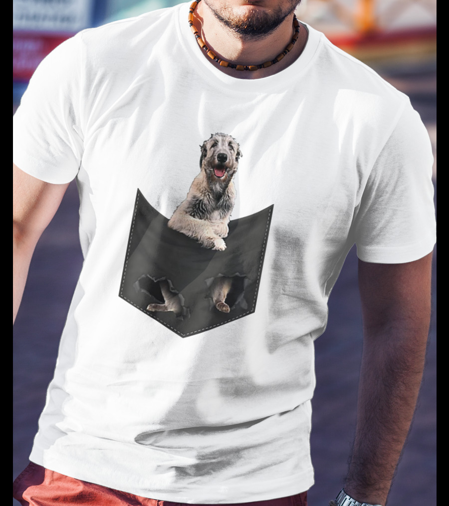 Irish Wolfhound Dog Poking Out Of Pocket With Paws T-Shirt