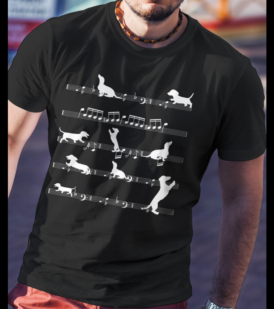 Dog Lover Idea Musician Dog Breed Playing On Musical Notes T-Shirt