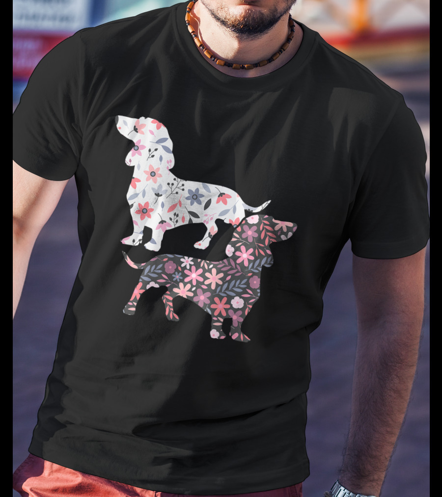 Dog Owner Idea Dogs Pet Animals Dachshund Floral T-Shirt