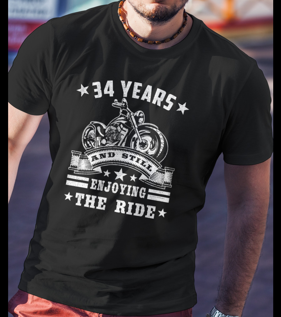 34 Years And Still Enjoying The Ride Motorcycle Stars T-Shirt