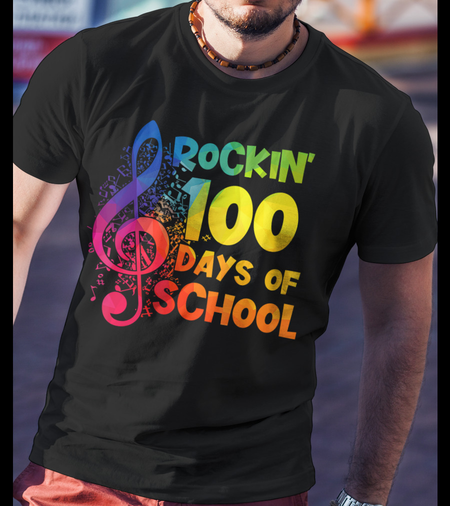 Rockin' 100 Days Of School Music Notes Treble Clef T-Shirt
