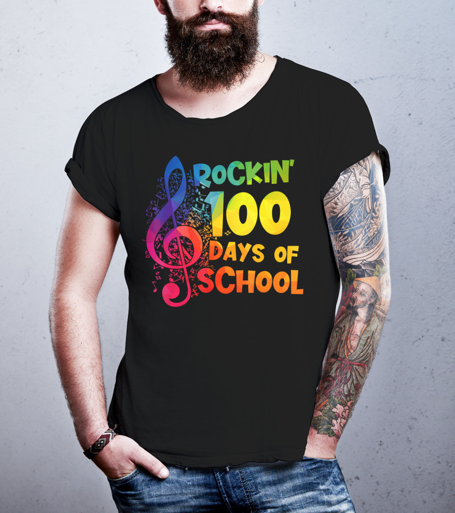 Rockin' 100 Days Of School Music Notes Treble Clef T-Shirt