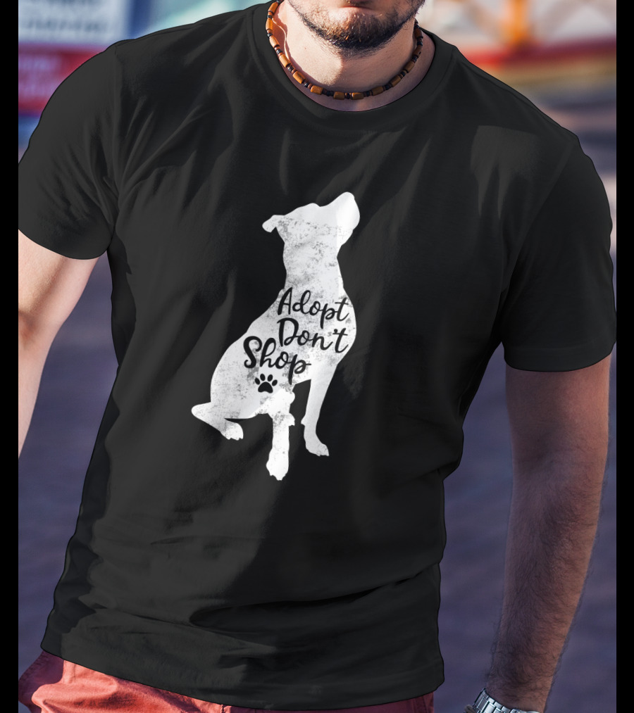 Adopt Don't Shop Rescue Pitbull Silhouette With Paw Prints T-Shirt