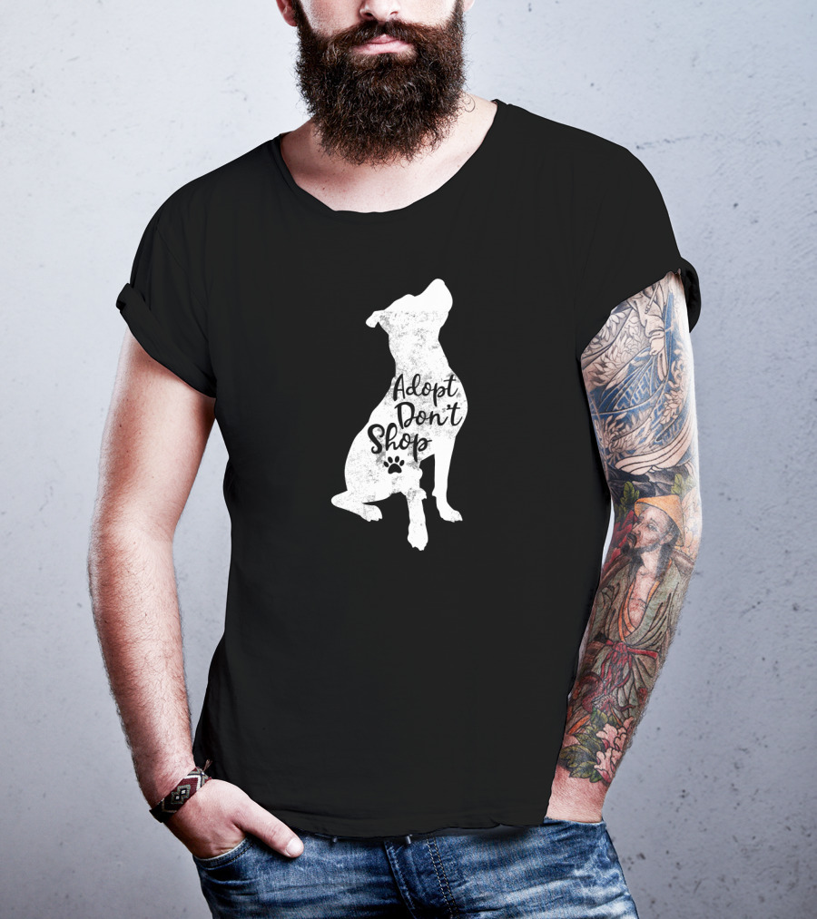 Adopt Don't Shop Rescue Pitbull Silhouette With Paw Prints T-Shirt