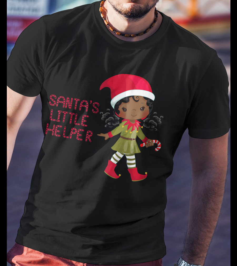 African American Girl Santa's Little Helper T-Shirt