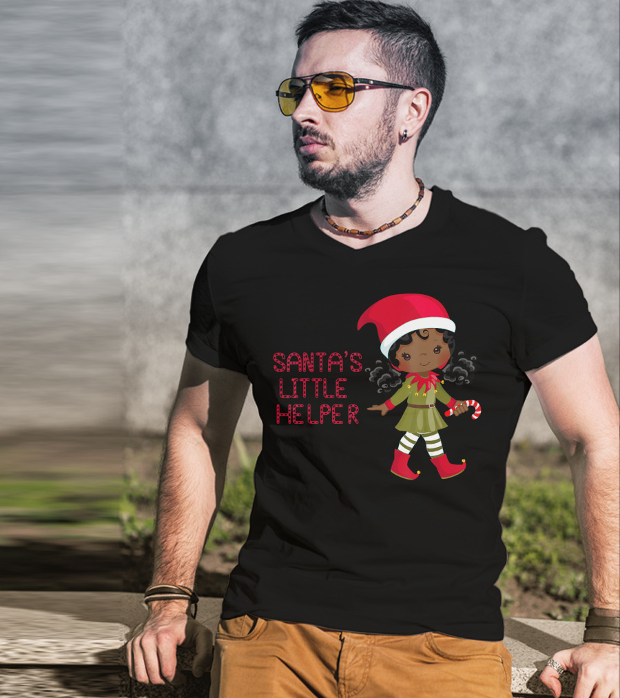 African American Girl Santa's Little Helper T-Shirt