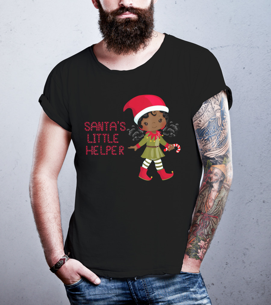 African American Girl Santa's Little Helper T-Shirt