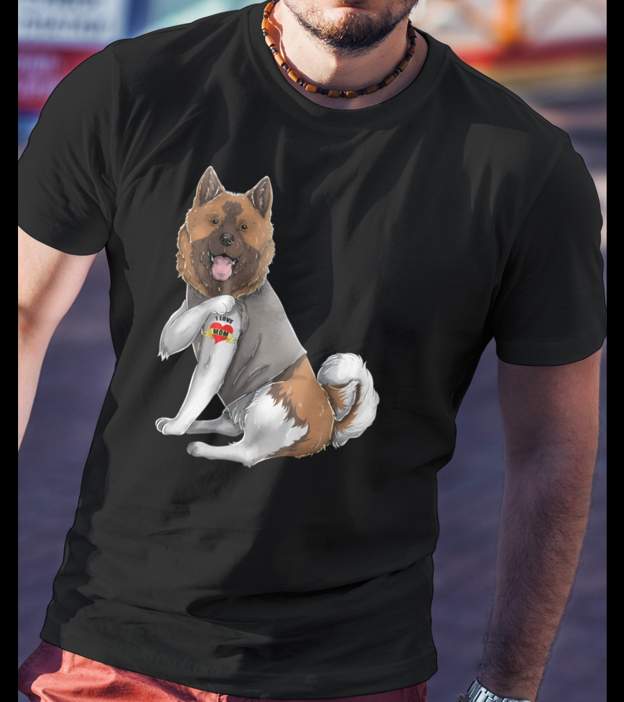 American Akita I Love Mom Tattoo Heart T-Shirt