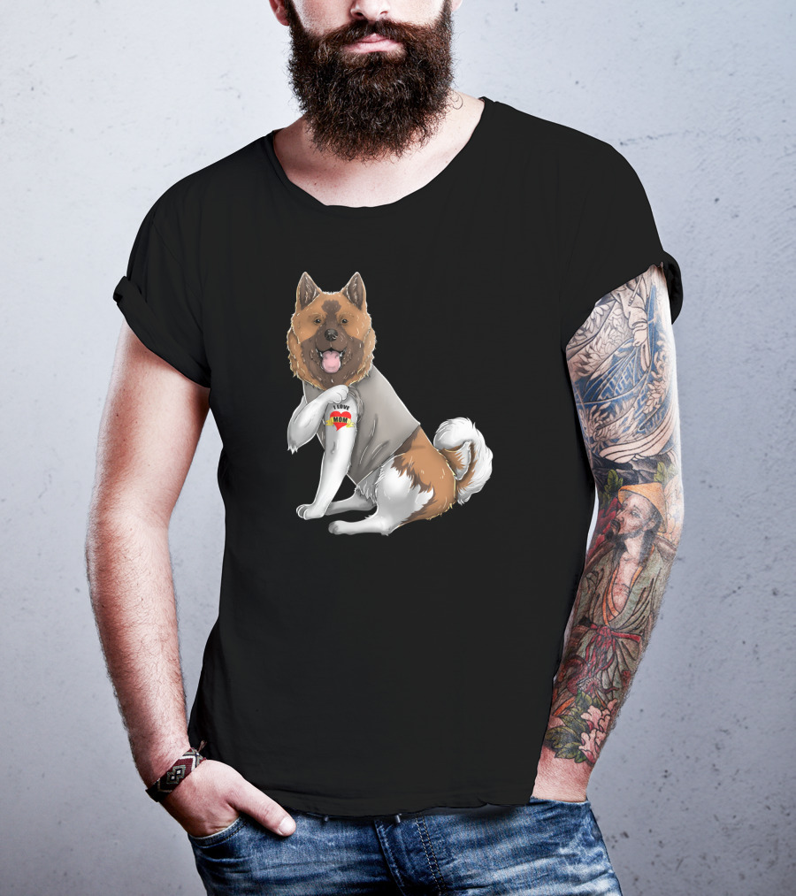 American Akita I Love Mom Tattoo Heart T-Shirt