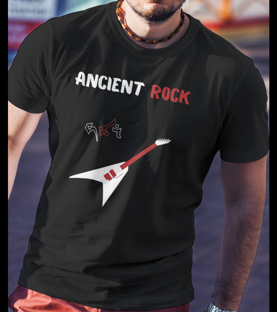 Ancient Rock Guitar White Red Heavy Metal T-Shirt