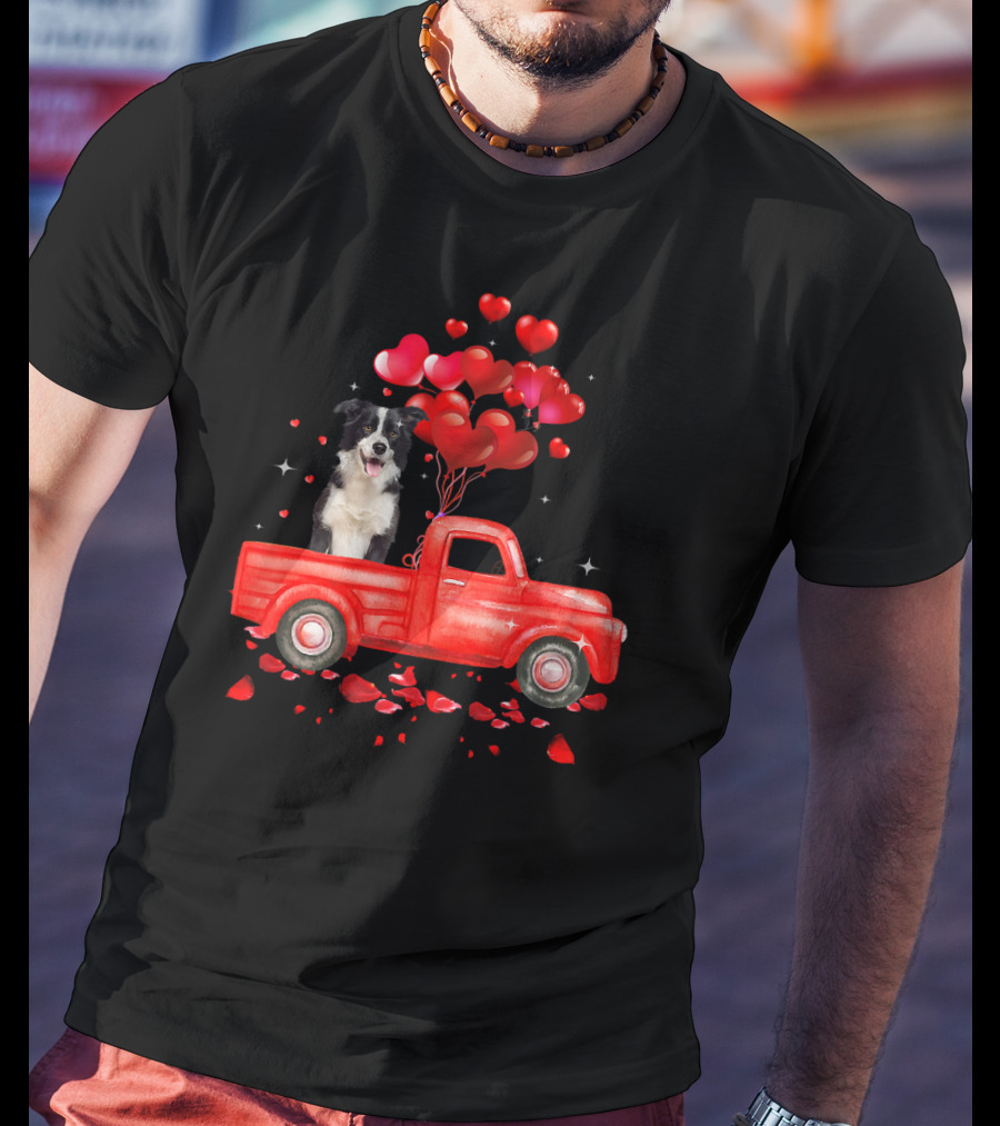 Australian Shepherd Valentine Hearts Red Truck Dog T-Shirt