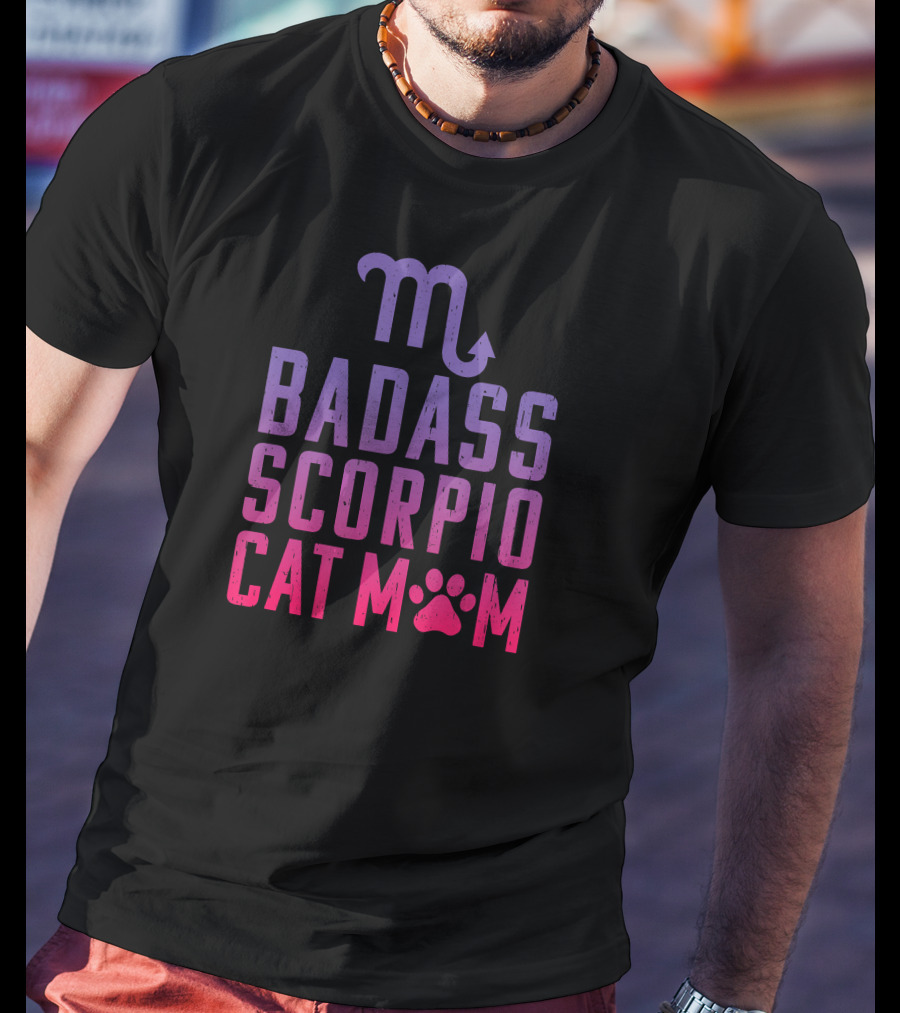 Badass Scorpio Cat Mom With Zodiac Symbol And Paw Prints T-Shirt