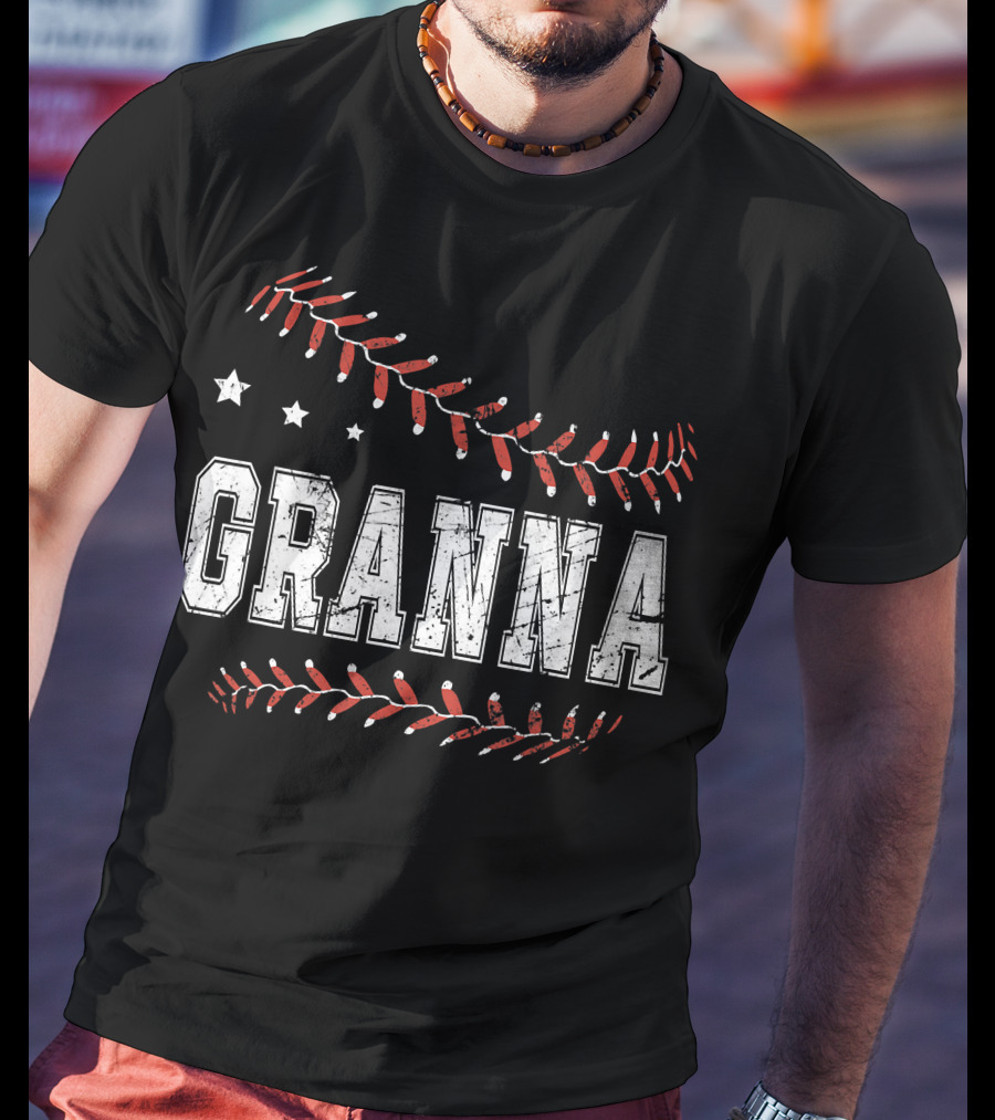 Granna Love Baseball Stars Decor Stitching T-Shirt