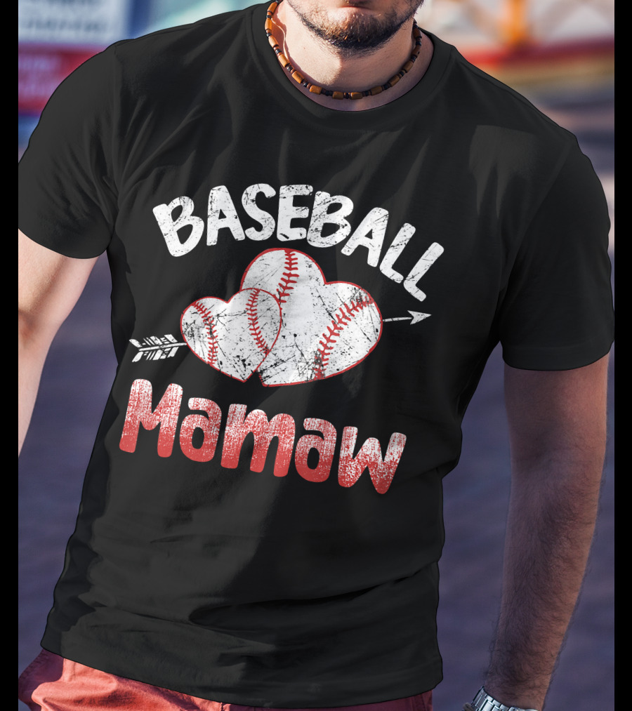 Baseball Mamaw Heart Arrow Baseball Stitching T-Shirt