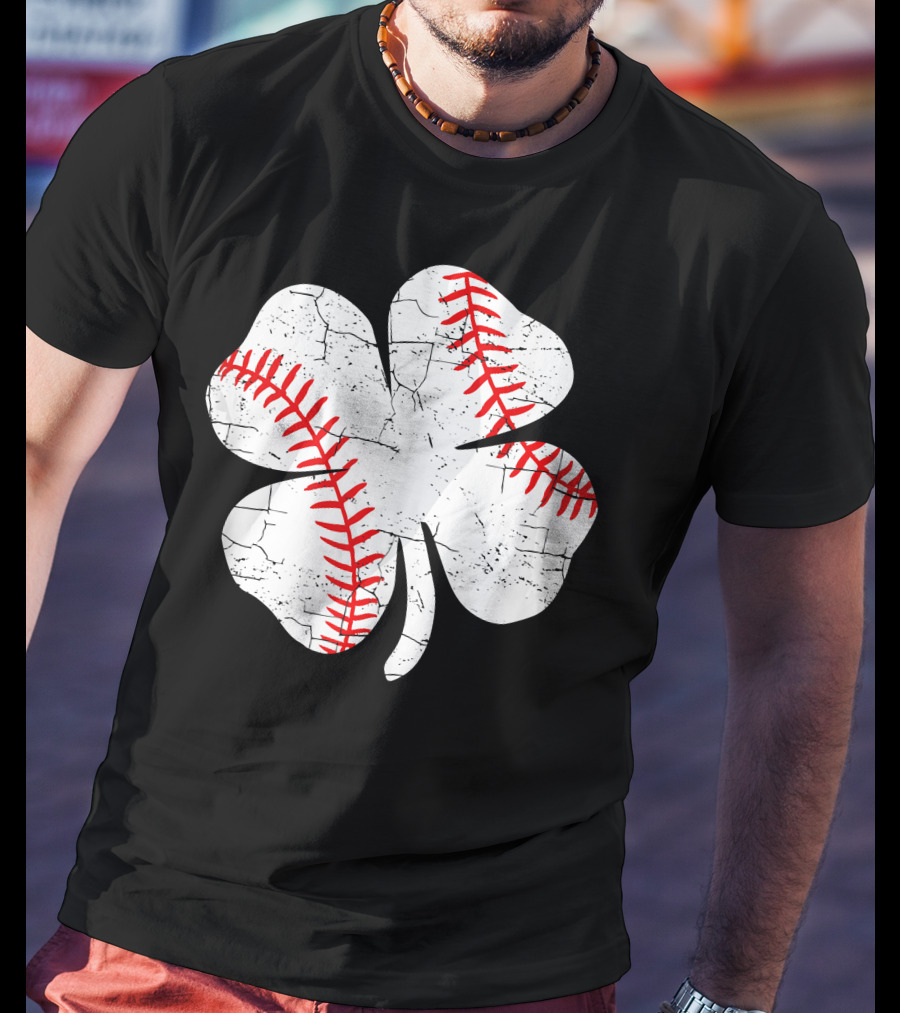 Baseball Patricks Day Boys Me Shamrock Stitch T-Shirt