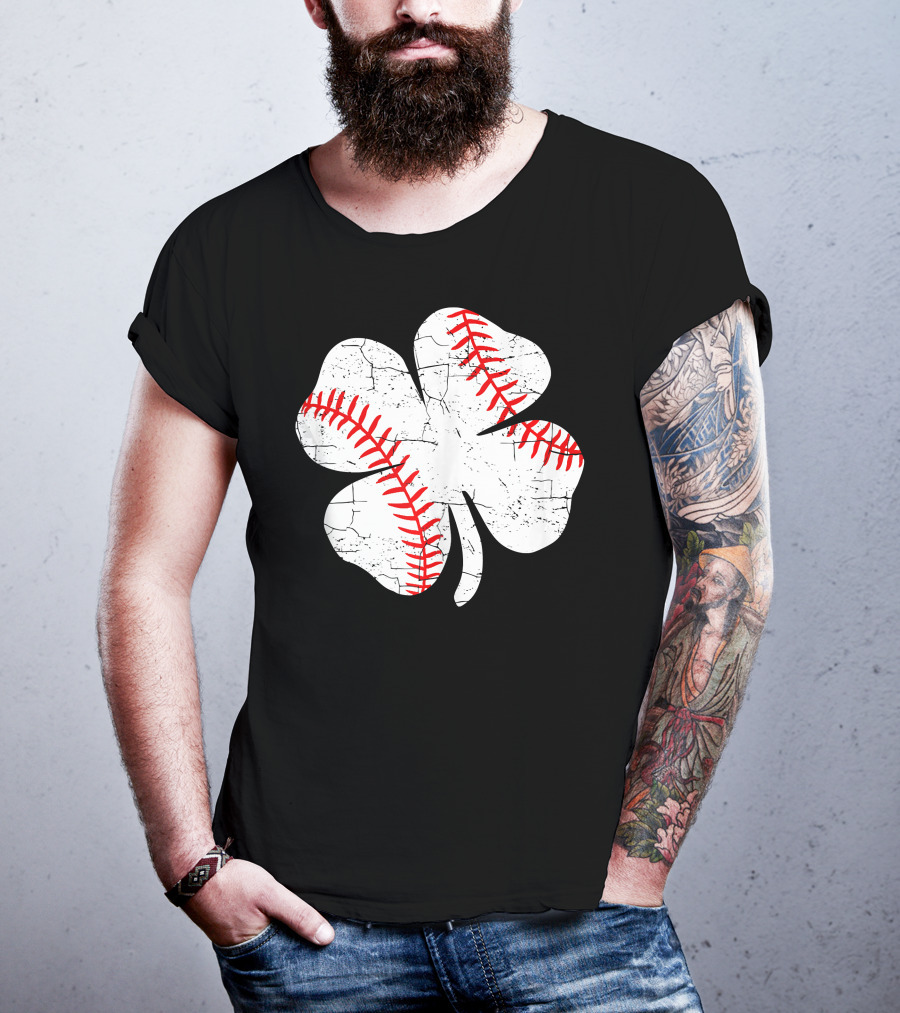 Baseball Patricks Day Boys Me Shamrock Stitch T-Shirt