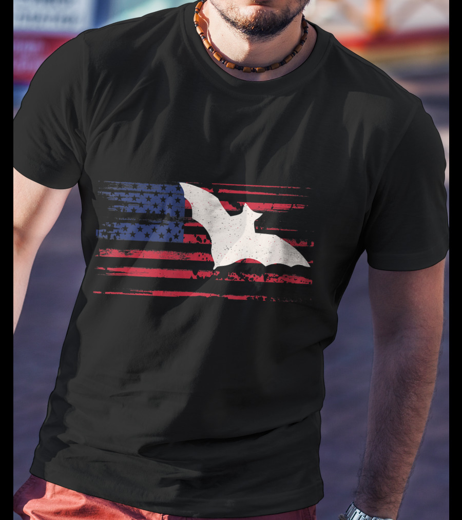 Bat Silhouette US American Flag Stripes And Stars T-Shirt