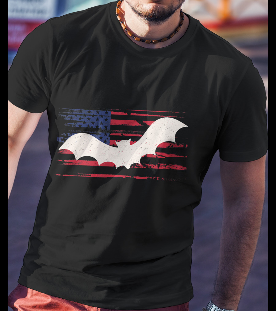 Bat Silhouette With US American Flag Background T-Shirt