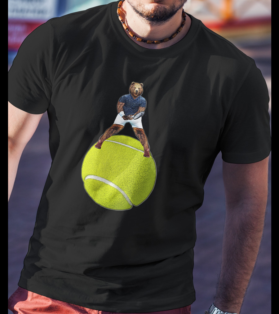 Bear Balancing On Tennis Ball By Behrbone Mens T-Shirt
